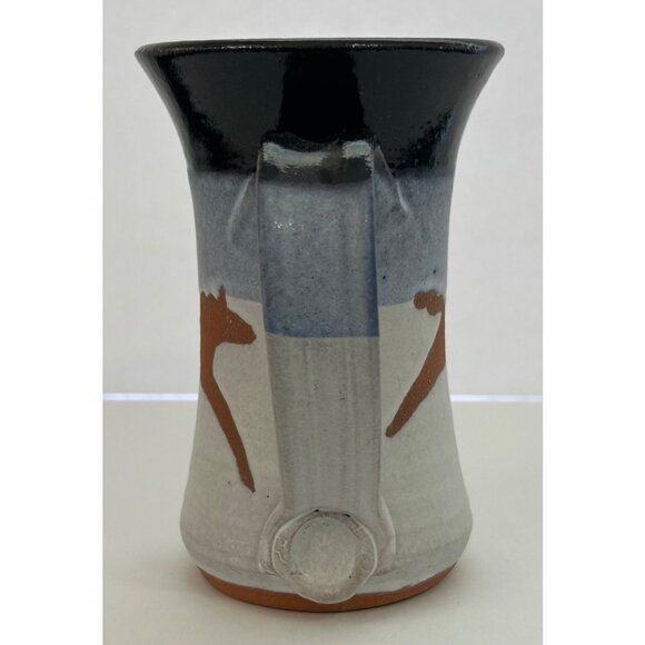 Pottery Mug Cup Black Glaze Brown Horse Motif Farmhouse Western Cottagecore Boho - Picture 4 of 12